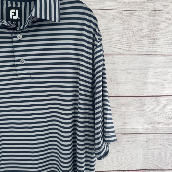 FootJoy Golf Polo Shirt Striped Performance Athletic Gray Black Mens‎ Size Large - Picture 3 of 9
